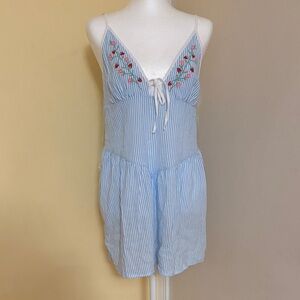 wild fable Light Blue & White Striped Embroidered Sundress Dress M